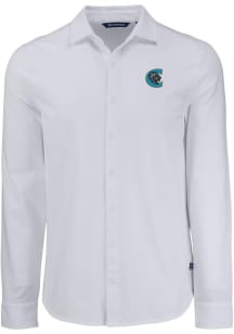 Cutter and Buck Charlotte Knights Mens White Advantage Soft Pique Long Sleeve Dress Shirt