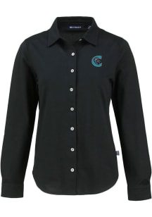 Cutter and Buck Charlotte Knights Womens Advantage Soft Pique Long Sleeve Black Dress Shirt