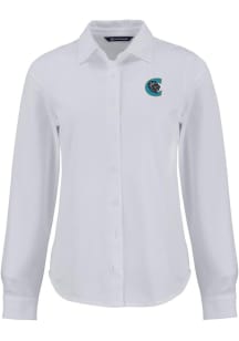 Cutter and Buck Charlotte Knights Womens Advantage Soft Pique Long Sleeve White Dress Shirt