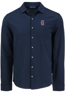 Cutter and Buck Greenville Drive Mens Navy Blue Advantage Soft Pique Long Sleeve Dress Shirt