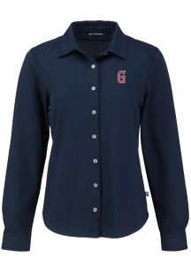 Cutter and Buck Greenville Drive Womens Advantage Soft Pique Long Sleeve Navy Blue Dress Shirt