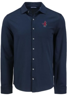 Cutter and Buck Memphis Redbirds Mens Navy Blue Advantage Soft Pique Long Sleeve Dress Shirt