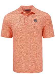 Cutter and Buck Norfolk Tides Mens Orange Pike Flora Short Sleeve Polo