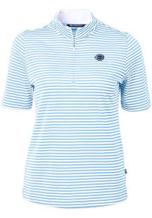 Cutter and Buck Cincinnati Reds Womens Blue Mono Virtue Eco Pique Stripe Short Sleeve Polo Shirt
