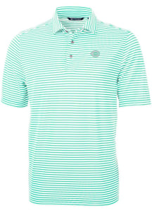 Cutter and Buck Cincinnati Reds Mens Green Mono Virtue Eco Pique Stripe Short Sleeve Polo