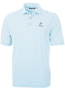 Cutter and Buck Miami Marlins Mens Blue Mono Virtue Eco Pique Stripe Short Sleeve Polo