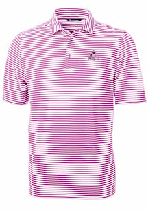 Cutter and Buck Miami Marlins Mens Purple Mono Virtue Eco Pique Stripe Short Sleeve Polo