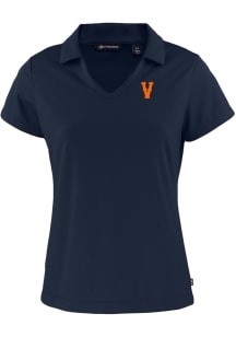 Cutter and Buck Virginia Cavaliers Womens Navy Blue Daybreak V Neck Short Sleeve Polo Shirt