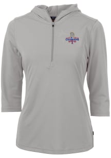 Cutter and Buck Texas Rangers Womens Grey 2023 World Series Champions Virtue Eco Pique Hooded Sw..