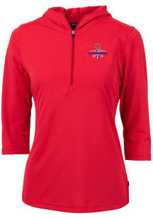 Cutter and Buck Texas Rangers Womens Red 2023 World Series Champions Virtue Eco Pique Hooded Swe..