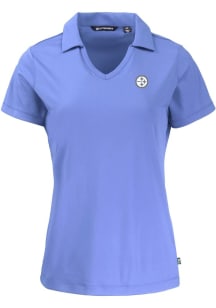 Cutter and Buck Pittsburgh Steelers Womens Pink Mono Daybreak V Neck Short Sleeve Polo Shirt