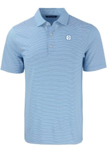 Cutter and Buck Pittsburgh Steelers Mens Blue Mono Forge Double Stripe Short Sleeve Polo