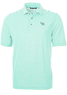 Cutter and Buck Tennessee Titans Mens Green Mono Virtue Eco Pique Stripe Short Sleeve Polo