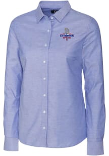 Cutter and Buck Texas Rangers Womens 2023 World Series Champions Stretch Oxford Long Sleeve Blue..