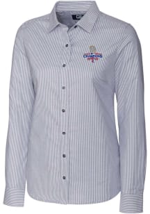 Cutter and Buck Texas Rangers Womens 2023 World Series Champions Stretch Oxford Stripe Long Slee..