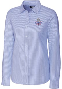 Cutter and Buck Texas Rangers Womens 2023 World Series Champions Stretch Oxford Stripe Long Slee..