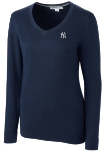Cutter and Buck New York Yankees Womens Navy Blue Lakemont Long Sleeve Sweater