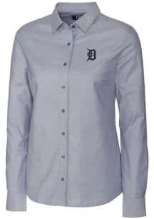 Cutter and Buck Detroit Tigers Womens Stretch Oxford Long Sleeve Grey Dress Shirt