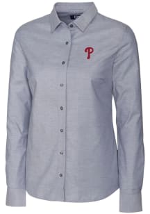 Cutter and Buck Philadelphia Phillies Womens Stretch Oxford Long Sleeve Grey Dress Shirt