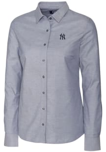 Cutter and Buck New York Yankees Womens Stretch Oxford Long Sleeve Grey Dress Shirt