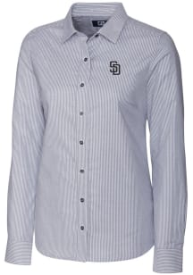Cutter and Buck San Diego Padres Womens Stretch Oxford Stripe Long Sleeve Grey Dress Shirt