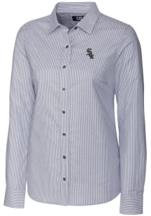 Cutter and Buck Chicago White Sox Womens Stretch Oxford Stripe Long Sleeve Grey Dress Shirt