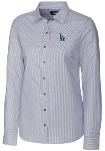 Cutter and Buck Los Angeles Dodgers Womens Stretch Oxford Stripe Long Sleeve Grey Dress Shirt