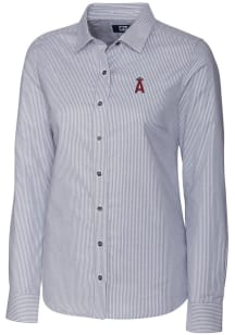 Cutter and Buck Los Angeles Angels Womens Stretch Oxford Stripe Long Sleeve Grey Dress Shirt