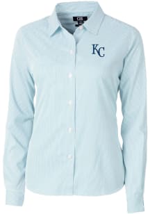 Cutter and Buck Kansas City Royals Womens Versatech Pinstripe Long Sleeve Light Blue Dress Shirt