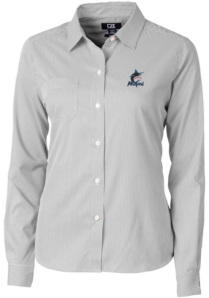 Miami Marlins Cutter & Buck Stretch Oxford Mens Long Sleeve Dress Shirt -  Cutter & Buck