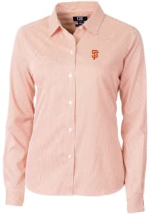 Cutter and Buck San Francisco Giants Womens Versatech Pinstripe Long Sleeve Orange Dress Shirt