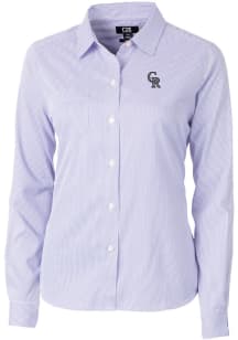 Cutter and Buck Colorado Rockies Womens Versatech Pinstripe Long Sleeve Purple Dress Shirt