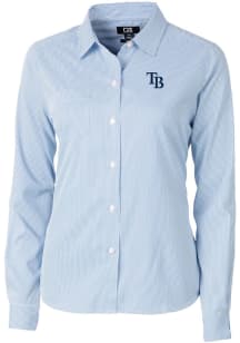 Cutter and Buck Tampa Bay Rays Womens Versatech Pinstripe Long Sleeve Blue Dress Shirt