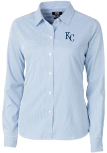 Cutter and Buck Kansas City Royals Womens Versatech Pinstripe Long Sleeve Blue Dress Shirt