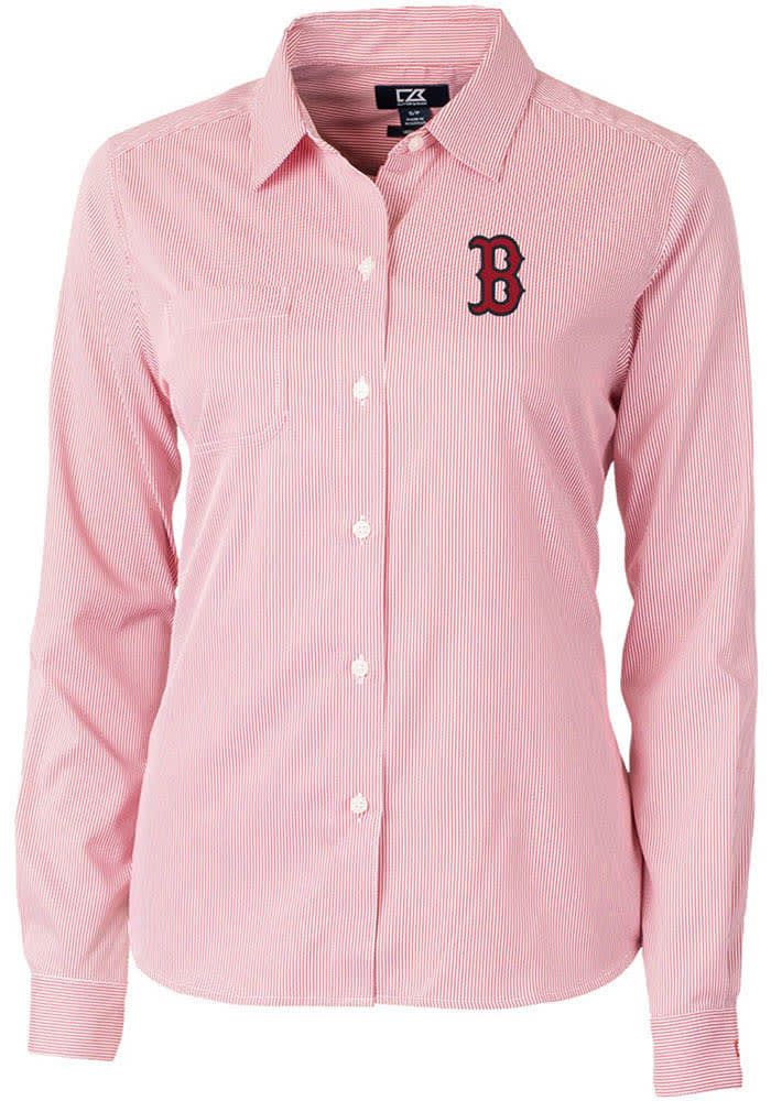 Boston Red Sox Cutter & Buck Stretch Oxford Womens Long Sleeve Dress Shirt