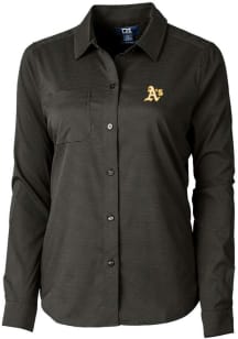 Cutter and Buck Oakland Athletics Womens Versatech Geo Long Sleeve Black Dress Shirt