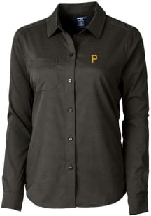 Cutter and Buck Pittsburgh Pirates Womens Versatech Geo Long Sleeve Black Dress Shirt