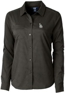 Cutter and Buck Los Angeles Dodgers Womens Versatech Geo Long Sleeve Black Dress Shirt