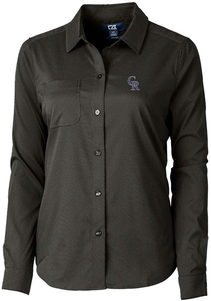 Colorado Rockies Cutter & Buck Versatech Pinstripe Stretch Womens Long Sleeve Dress Shirt