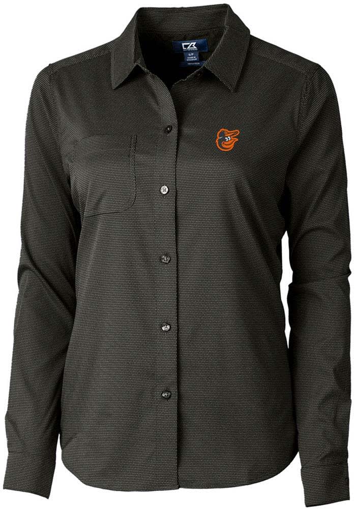 Cutter and Buck Baltimore Orioles Womens Versatech Geo Long Sleeve Black Dress Shirt