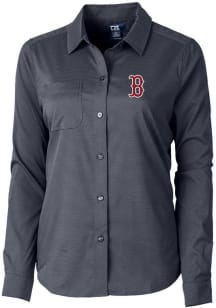 Cutter and Buck Boston Red Sox Womens Versatech Geo Long Sleeve Navy Blue Dress Shirt