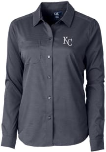 Cutter and Buck Kansas City Royals Womens Versatech Geo Long Sleeve Navy Blue Dress Shirt