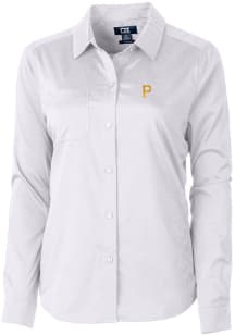 Cutter and Buck Pittsburgh Pirates Womens Versatech Geo Long Sleeve White Dress Shirt