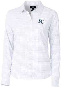 Cutter and Buck Kansas City Royals Womens Versatech Tattersall Long Sleeve Light Blue Dress Shir..