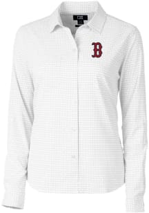 Cutter and Buck Boston Red Sox Womens Versatech Tattersall Long Sleeve Grey Dress Shirt