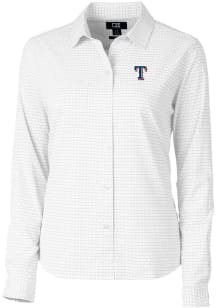 Cutter and Buck Texas Rangers Womens Versatech Tattersall Long Sleeve Grey Dress Shirt