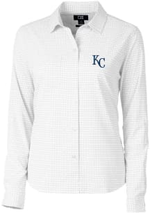 Cutter and Buck Kansas City Royals Womens Versatech Tattersall Long Sleeve Grey Dress Shirt
