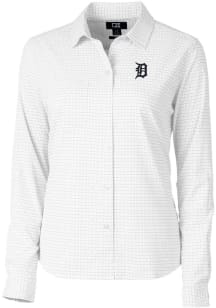 Cutter and Buck Detroit Tigers Womens Versatech Tattersall Long Sleeve Grey Dress Shirt