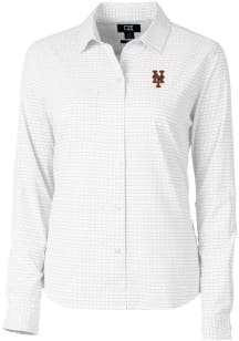 Cutter and Buck New York Mets Womens Versatech Tattersall Long Sleeve Grey Dress Shirt