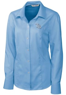 Cutter and Buck Tampa Bay Rays Womens Epic Easy Care Nailshead Long Sleeve Light Blue Dress Shir..
